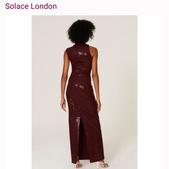 Solace London Yara Sequin Maxi red/burgundy Dress/gown - Picture 2 of 2